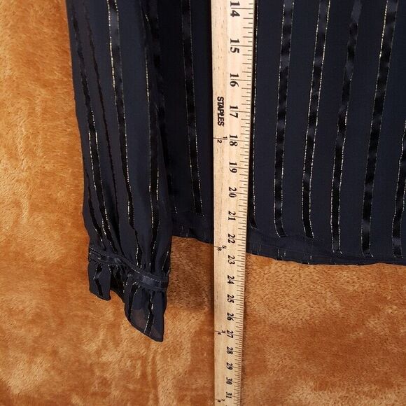 INTERMIX Womens Top Size 0 Black One Shoulder Tie Neck Stripe Bow Silk 4 DAWN - Picture 8 of 9